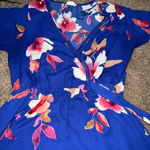 Royal blue flower dress with sleeves